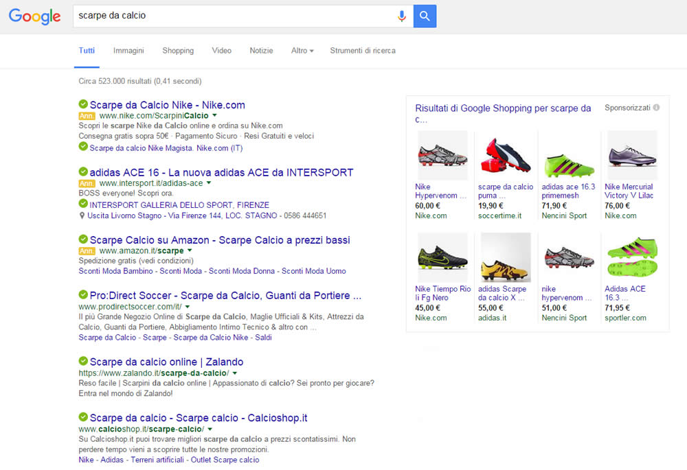 Risultati di ricerca con Google Shopping